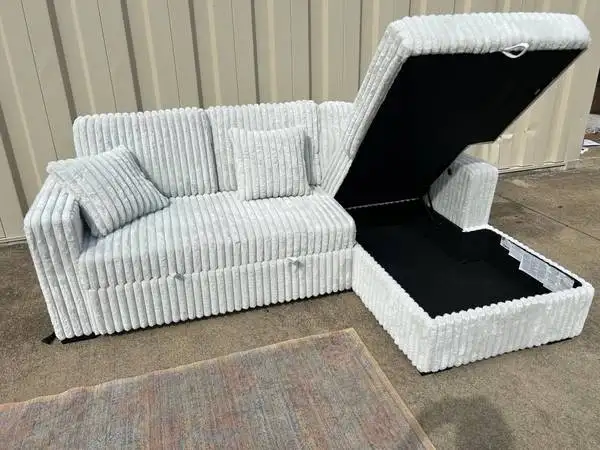White Corduroy Sectional Sofa Bed with Storage  Buy Now  in Couches & Futons in Kingston - Image 2