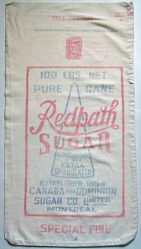 Antiquité. Collection. Poche de coton Redpath Sugar. Canada L