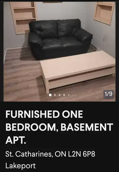 ST CATH FURNISHED ONE BEDROOM, BASEMENT APT.