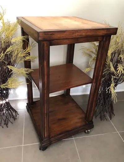 Brand new. I paid $950 plus tax. Solid wood. 38” tall x 20” x 20”. Brass wheels with locks. Removabl...