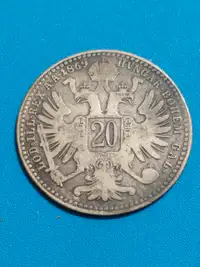 XF 1869 Austria 20 Kreuzer .500 silver coin KM #2212