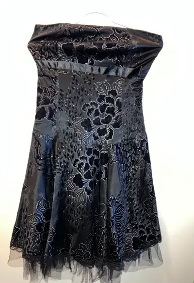 Fashion Line Black Velvet Floral Strapless Dress Size 42, View more