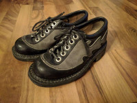 Vintage Fluevog Leather Black/Grey Flame Rubber-Sole Oxford Shoe