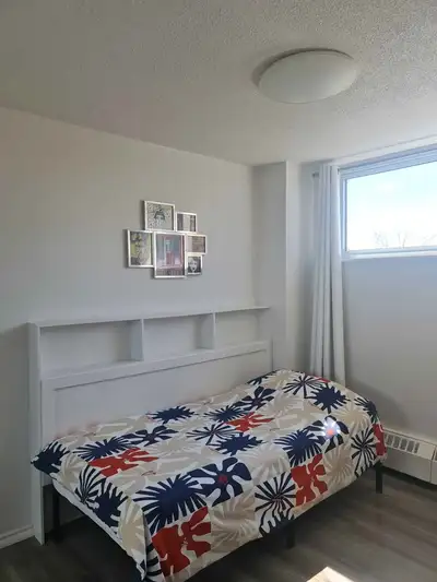 Now - Beautiful freshly painted furnished bedroom with single bed in 3 bdrm renovated condo apartmen...