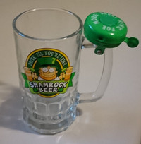 Tankard Shamrock Beer Glass/Mug w/ Loud Bell Attached to Handle