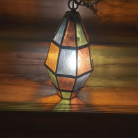 Vintage lead stain glass swag lamp