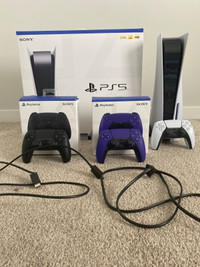 Ps5 console, purple & blk controllers