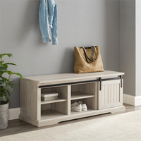 48" Sliding Grooved Door Entry Bench with Storage in Birch