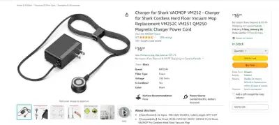 Charger for Shark VACMOP VM252, View more