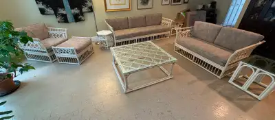 Vintage Rattan LIving/Family Room, Cream with Taupe Cushions, View more