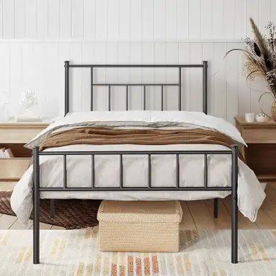 Twin Size Metal Platform Bed Frame with Headboard, Basic Single , View more