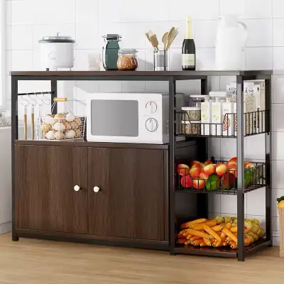 Dark brown kitchen storage rack cabinet microwave shelf, View more