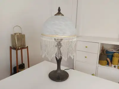 Lampe de table en métal et verre | Metal and glass table lamp, View more