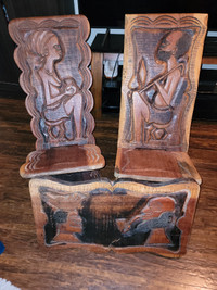 African hand carved antique chairs and table