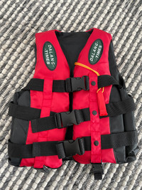 Child life jacket with whistle kids red black-NEW