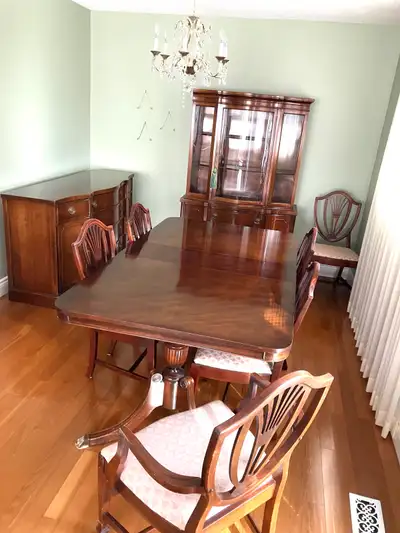 Gorgeous dining room set mahogany set ,dining table with two  le, View more