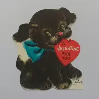 Hallmark Black Puppy Green Ribbon Vintage Valentine Card