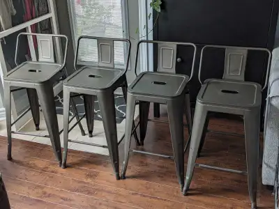 FOUR METAL BAR CHAIRS, View more