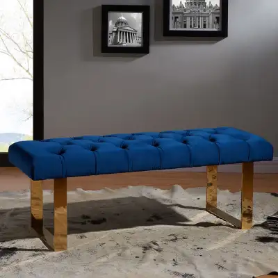LUX Velvet Blue Bench with Gold Legs, View more