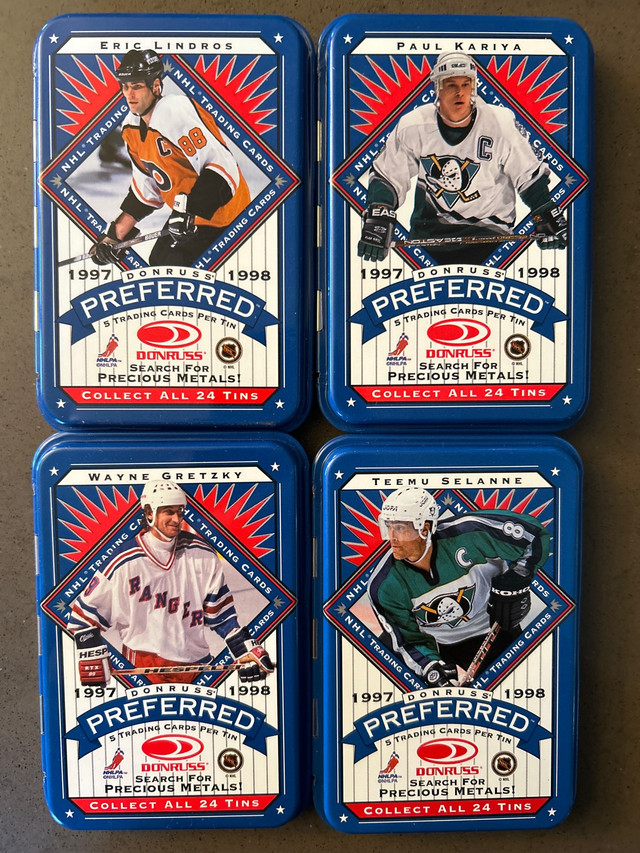 Donruss Preferred Complete Hockey Red and Blue Empty Tin Sets in Arts & Collectibles in Markham / York Region - Image 3