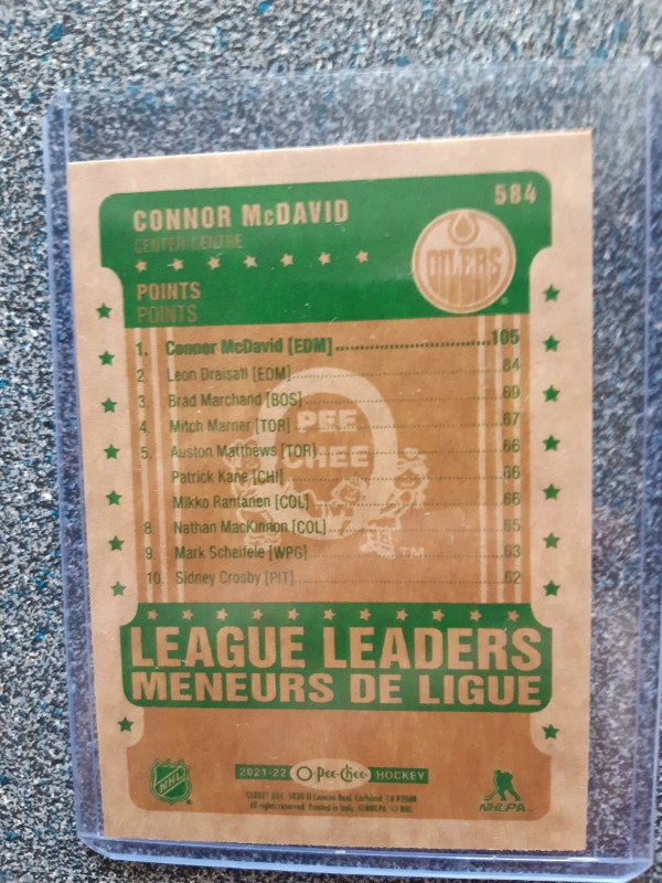 OPEECHEE 20212022 Carte hockey Connor McDavid League Leaders Art