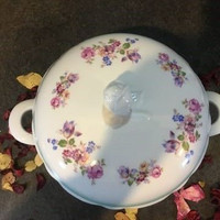 Beautiful Vintage Bone China Floral Dish w/Lid