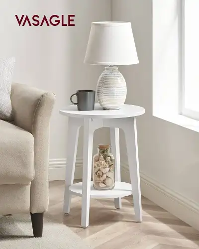 side table, small round table for living room, bedside table for small spaces with lower shelf, mode...