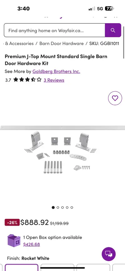 Premium J-Top Mount Standard Single Barn Door Rail Rocket White 72” ***This is just the rail you can...