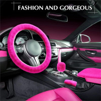 Car Interior Covers Set - 6 Pieces - Fluffy Pink, Short Hair