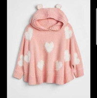 Baby gap bear pink hearts poncho 3t