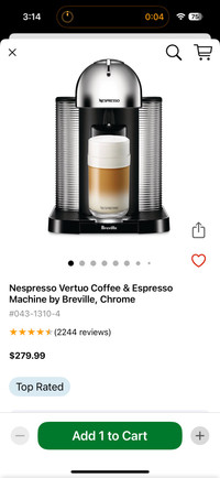 Nespresso Vertuo Coffee & EspressoMachine, Chrome