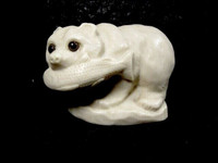 AARKTIK, Inuit art, soapstone POLAR BEAR w/ SALMON