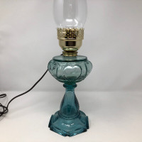 Vintage Findlay Queen of Heart Aqua Glass Electric Oil Lamp