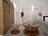 vintage MCM glass bar  mcm deco ice bucket &  6 glasses