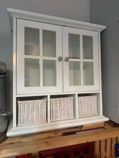 White Storage Cabinet with Wicker Baskets, View more