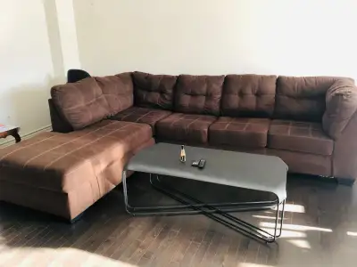 Moving sale Brown L shaped Sofa, View more