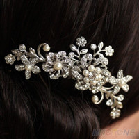 Silver or Gold Rhinestones & Pearls Hair Comb Accessories-New