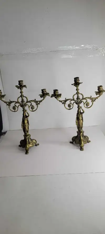 pair of vintage solid brass candelabra , View more