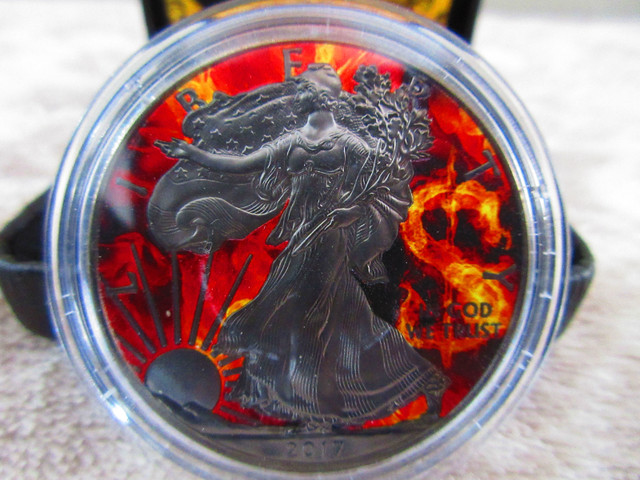 2017 BURNING EAGLE 1oz Liberty Silver Coin w/ Color & Ruthenium in Arts & Collectibles in Calgary