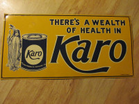 KARO Corn Syrup Metal Tin Sign Vintage Indian Squaw Advertising