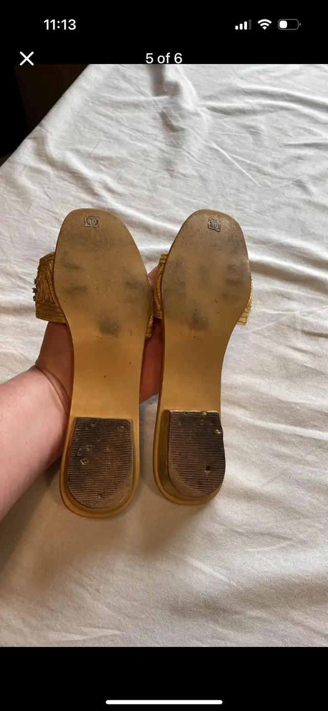 Golden Slip On Sandals With Small Heel And Rhinestones in Women's - Shoes in Edmonton - Image 6