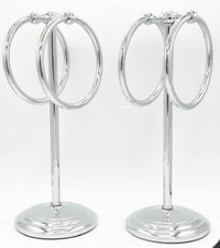 2 NEW Polished Chrome Freestanding Countertop Double Towel Ring