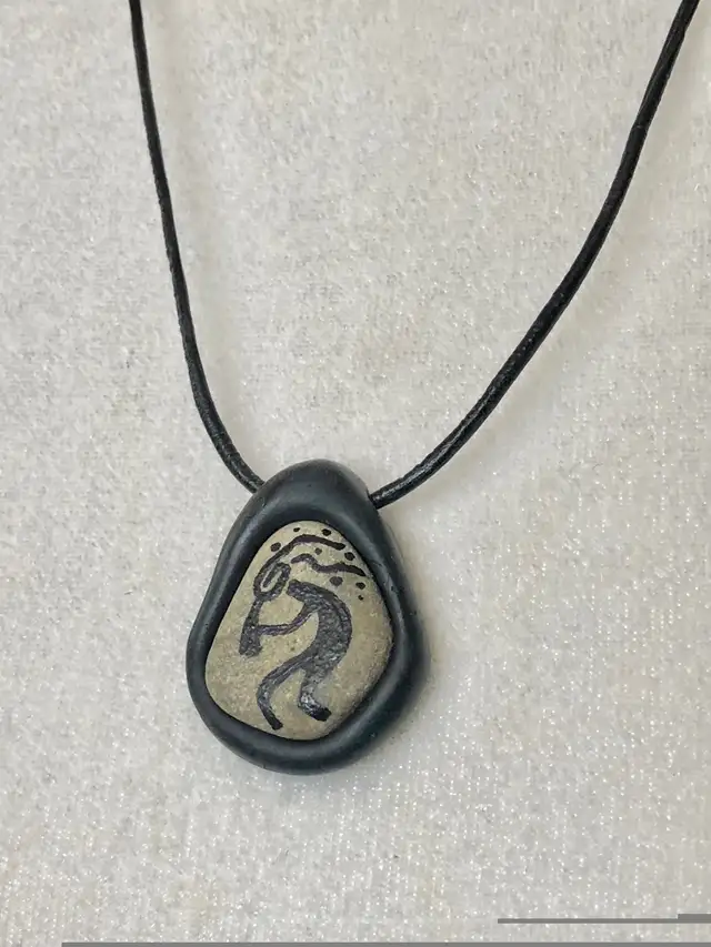 Vintage Stone Pendant Hand Drawn Kokopelli Handmade Necklace  in Arts & Collectibles in Calgary - Image 3