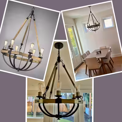 ⭐️BRAND NEW Weathered Wood with Bronze iron accents 6 light chandelier⭐️ ⭐️6 lights….Vintage look LE...