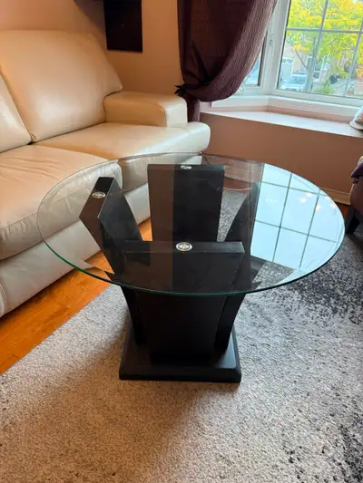 Coffee Table with wooden base and glass top, View more