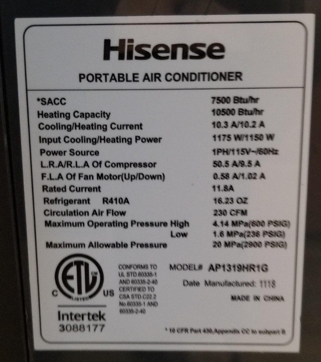 Climatiseur portable Hisense 7 500 BTU  pompe à chaleur, télécom dans Chauffages et humidificateurs  à Longueuil/Rive Sud - Image 4