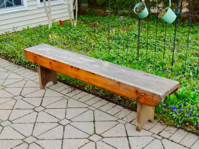 OLD COLLECTIBLE VINTAGE PINE FARM BENCH, View more