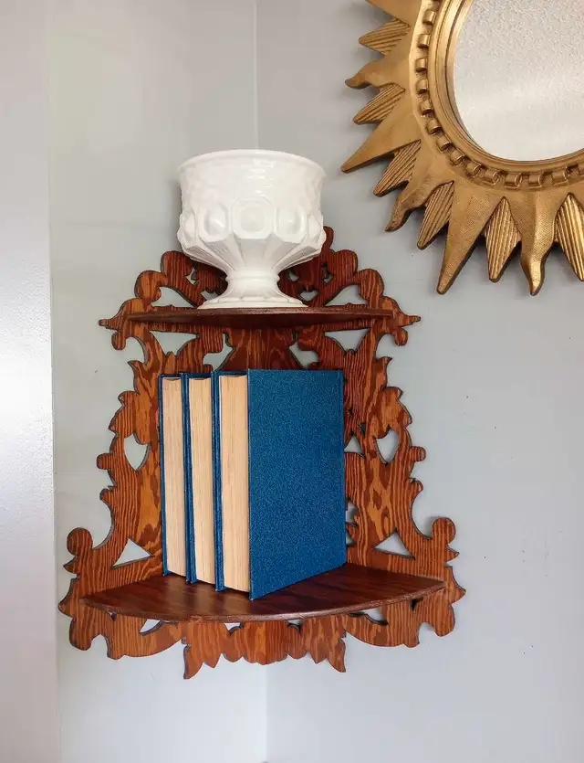 Vintage Ornate Wooden Corner Wall Shelf With Intricate Des in Bookcases & Shelving Units in Edmonton - Image 4
