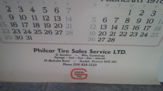 Very Large General Tire Calendar, 1978 Philcar Tire Sales Guelph in Arts & Collectibles in Stratford - Image 3