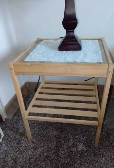 Bamboo End Table with Glass Top and Shelf Set of Two, View more